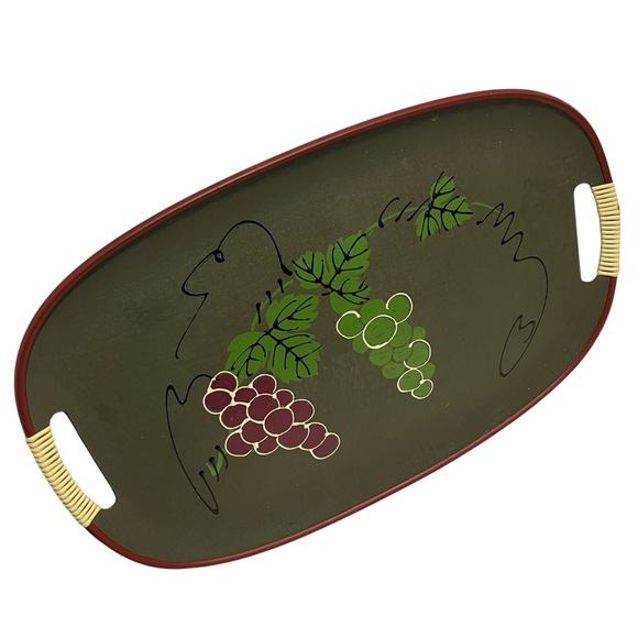 Vintage 50s MCM Serving Tray with Hand Painted Grape Motif Japan
